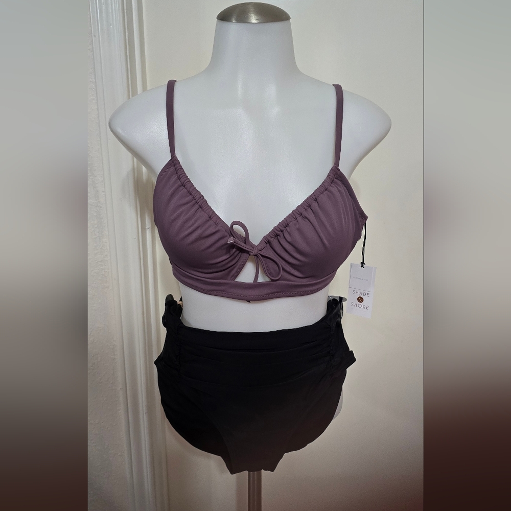 #0955 Women's Purple Bralette and Black High-Waist Set